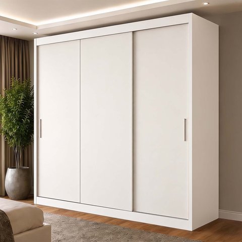 Guarda-Roupa 100% MDF 3 Portas de Correr 4 Gavetas 193x213x55cm Branco