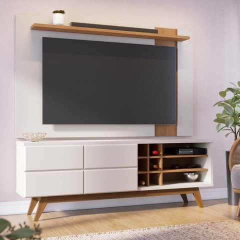Rack com Painel Extensível para TV até 70 Polegadas 180CMX172,2cm Pés em Madeira Maciça Adega Noronha Branco