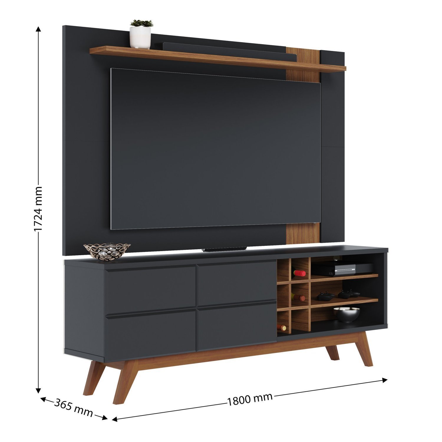 Rack com Painel Extensível Para TV até 70 Polegadas com Adega 2 Portas 4 Pés Noronha  - 3