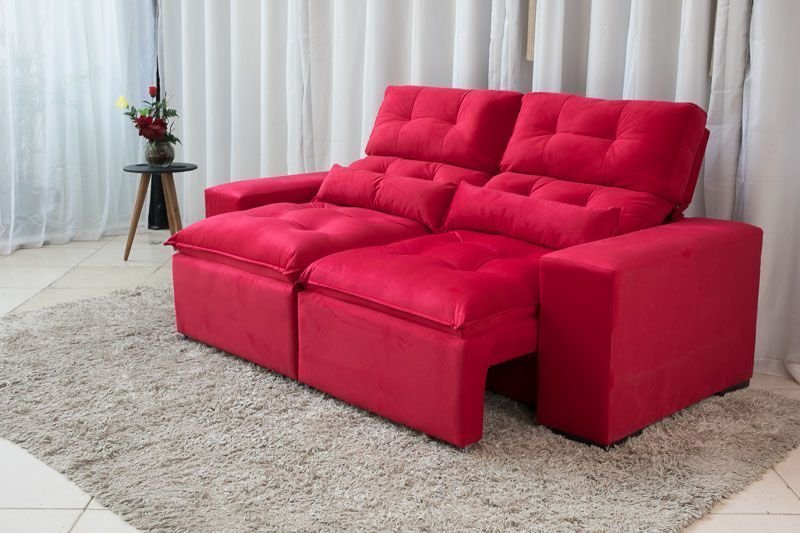 Sofá Retrátil e Reclinável 1,50m em Tecido Suede Vermelho - 2