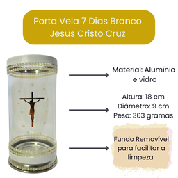 Porta Vela 7 Dias 18 Cm Jesus Cristo Cruz Vidro e Alumínio - 5