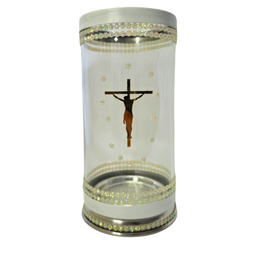 Porta Vela 7 Dias 18 Cm Jesus Cristo Cruz Vidro e Alumínio - 1