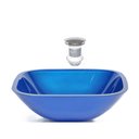 Ver imagem 1 de CUBA DE VIDRO QUADRADA 35CM AZUL ESCURO + VALVULA CLICK