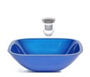 Ver imagem 1 de CUBA DE VIDRO QUADRADA 35CM AZUL ESCURO + VALVULA CLICK