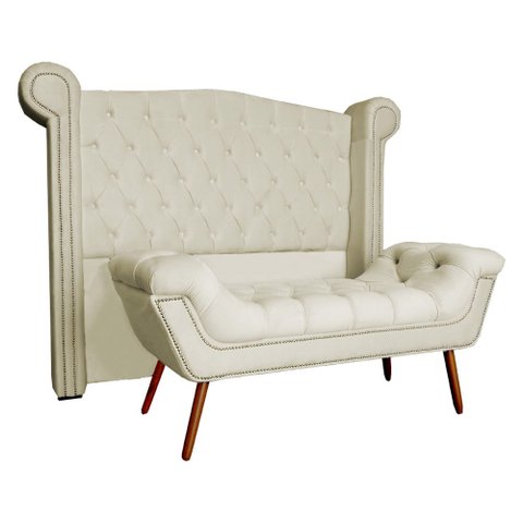 Conjunto Sienna Cabeceira e Recamier Queen 160 cm Suede Marfim