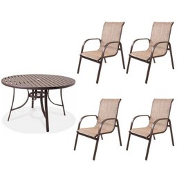 Conjunto Alumínio Mesa Redonda Ripada 120cm Porto Rico e 4 Poltronas com Tela Cannes  - 1