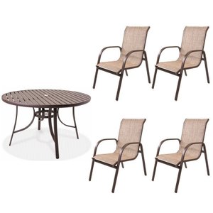 Conjunto Alumínio Mesa Redonda Ripada 120cm Porto Rico e 4 Poltronas com Tela Cannes 