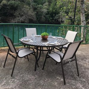 Conjunto Mesa Redonda 150cm com Giratória Central Porto Rico e 4 Poltronas com Tela Cannes 