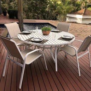 Conjunto Mesa Redonda Ripada 120cm Porto Rico e 4 Poltronas com Tela Cannes Portinaty