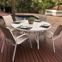Ver imagem 1 de Conjunto Mesa Redonda 150cm com Giratória Central Porto Rico e 4 Poltronas com Tela Cannes Branco