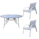 Ver imagem 1 de Conjunto Alumínio Mesa 150cm com Giratória Central Porto Rico e 2 Poltronas Tela Cannes Branco