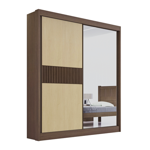 Guarda Roupa Mdf Atenas Ripado 2 Portas Castanho Linho