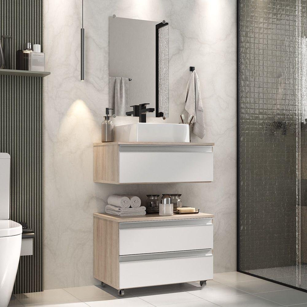 Conjunto Gabinete Banheiro Creta 60cm (gabinete+espelheira+cuba) Madeirado Branco é boa?