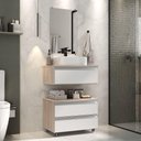 Ver imagem 1 de Conjunto Gabinete Banheiro Creta 60cm (gabinete+espelheira+cuba) Madeirado Branco