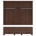 Ver imagem 3 de Conjunto Quarto: Guarda-roupa 5 Portas, Cômoda Sapateira 5 Gavetas Café Ouro Madeira Pinus - Finestr
