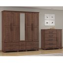 Ver imagem 1 de Conjunto Quarto: Guarda-roupa 5 Portas, Cômoda Sapateira 5 Gavetas Café Ouro Madeira Pinus - Finestr