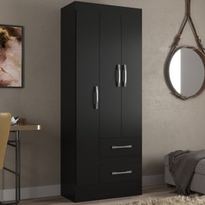 Guarda-roupa Solteiro Nobre 3 Portas 2 Gavetas - Preto