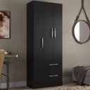 Ver imagem 1 de Guarda-roupa Solteiro Nobre 3 Portas 2 Gavetas - Preto