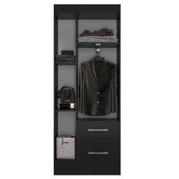 Guarda-roupa Solteiro Nobre 3 Portas 2 Gavetas - Preto - 3