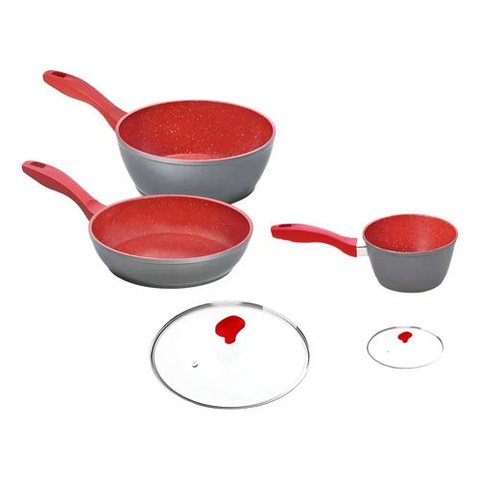 Kit de Panelas Polishop Flavorstone 24cm e 20cm com Tampas Vermelho