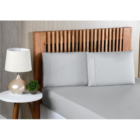 Jogo de Lençol Queen Size 3 Peças 100% Algodão Percal 200 Fios com Acabamento em Ponto Palito Cinza