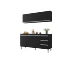 Ver imagem 1 de Balcão Gabinete Andreia 160cm C-tampo e Armário Aéreo 4 Portas 160cm Preto