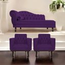 Ver imagem 2 de Kit Diva Recamier Diana 160cm Lado Direito e 02 Poltronas Classic Suede Roxo - ADJ Decor