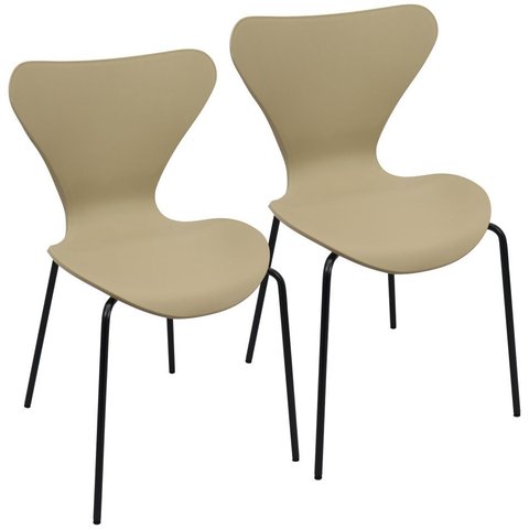 Kit 2 Cadeiras Jacobsen Polipropileno Sala Jantar Base Preta - Bege