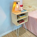 Ver imagem 2 de Mesa Lateral de Ferro e Madeira Industrial HairPin Dual Prateleira Natural e Branco