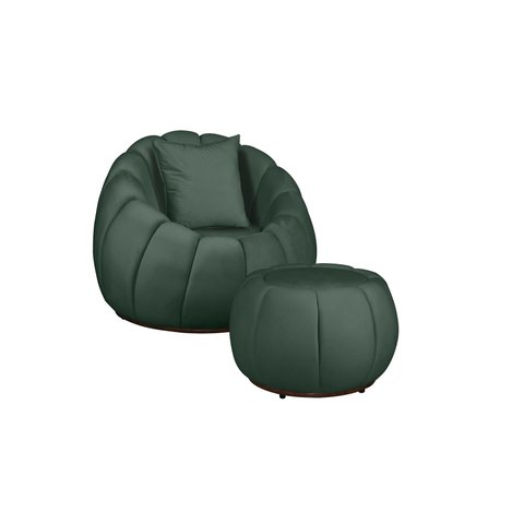 Kit Poltrona Decorativa C/puff Concha Veludo Verde - Montanaris Decor