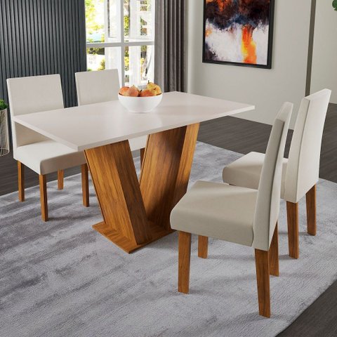 Mesa de Jantar 4 Lugares Lidia Marte Seda/blonde/nude - Pnr Móveis