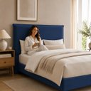 Ver imagem 1 de Cabeceira Decorativa Casal 1,40m Trento Veludo Azul Marinho - Gran Belo