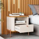 Ver imagem 3 de Kit 2 Mesas Cabeceira Quarto Tucupí Slim 1 Gaveta Pés Metal Off White/nature/bronze