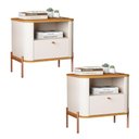 Ver imagem 1 de Kit 2 Mesas Cabeceira Quarto Tucupí Slim 1 Gaveta Pés Metal Off White/nature/bronze