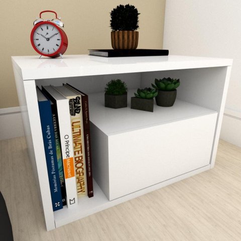 Mesa de Cabeceira Simples Branco Minimalista Moderno Mesa Lateral Mdf Branca