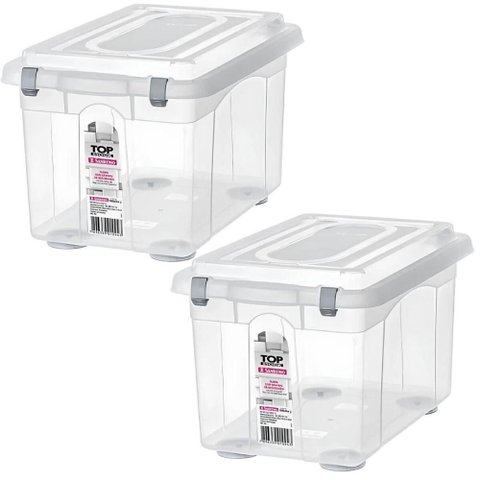Kit 2 Caixas Organizadoras com Tampa Top Stock Sanremo 16,7L Transparente Empilhável