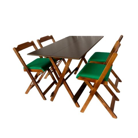 Mesa Dobrável com 4 Cadeiras Estofadas 120x70 Verde
