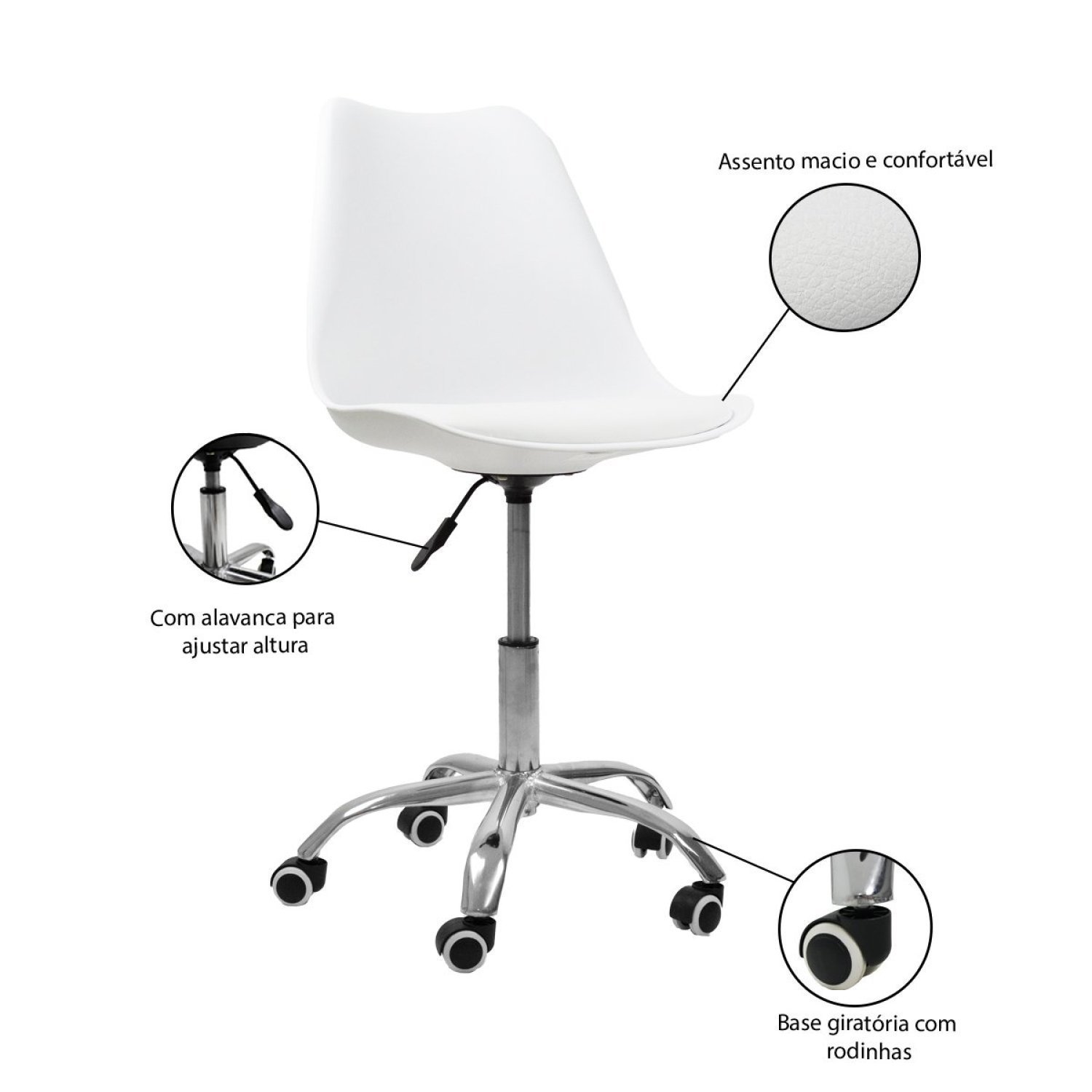 Cadeira Office Decorativa Base Cromada com Rodizio Giratória Saarinen Oficial Webshop - 5