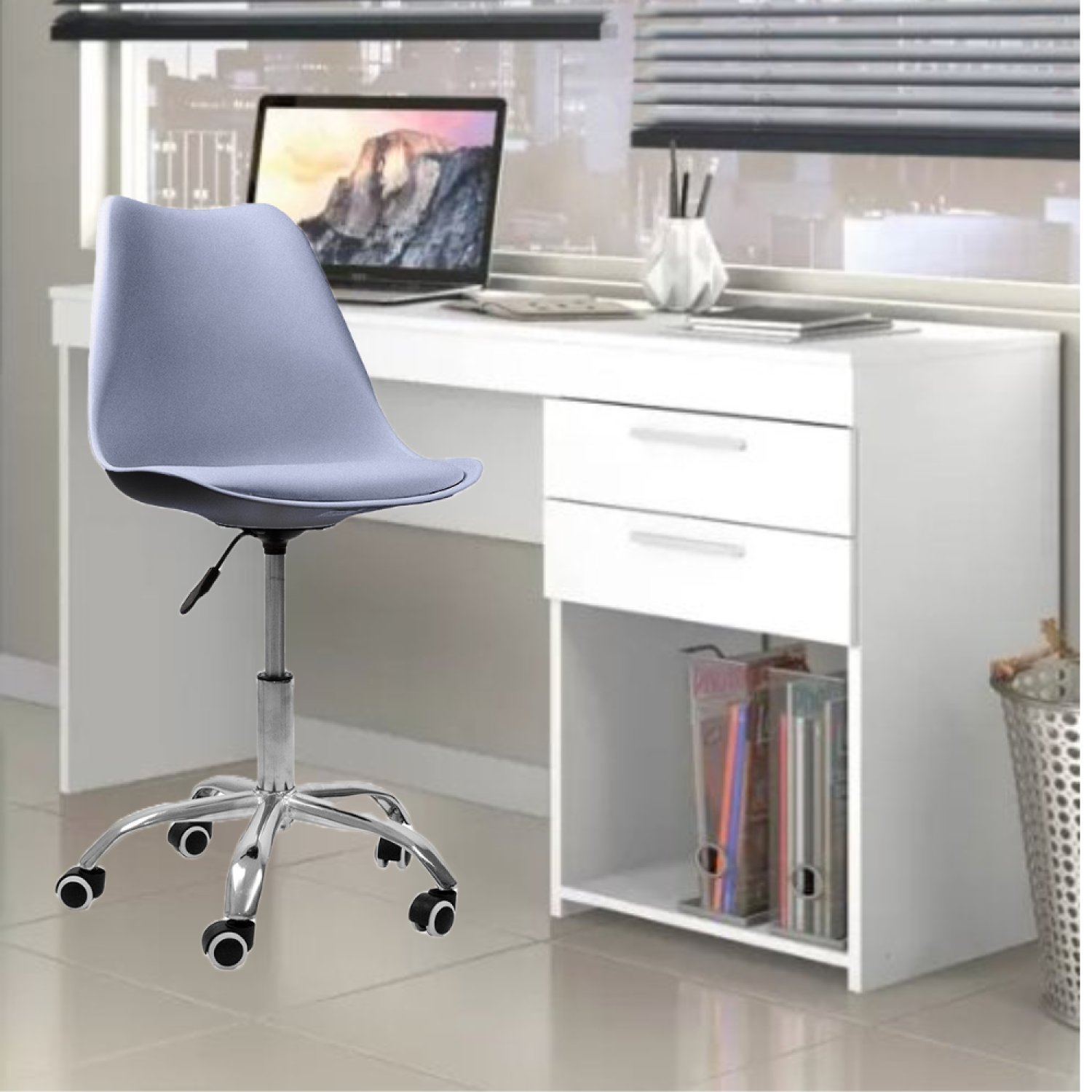 Cadeira Office Base Cromada com Rodizio Giratória Saarinen Oficial Webshop - 3