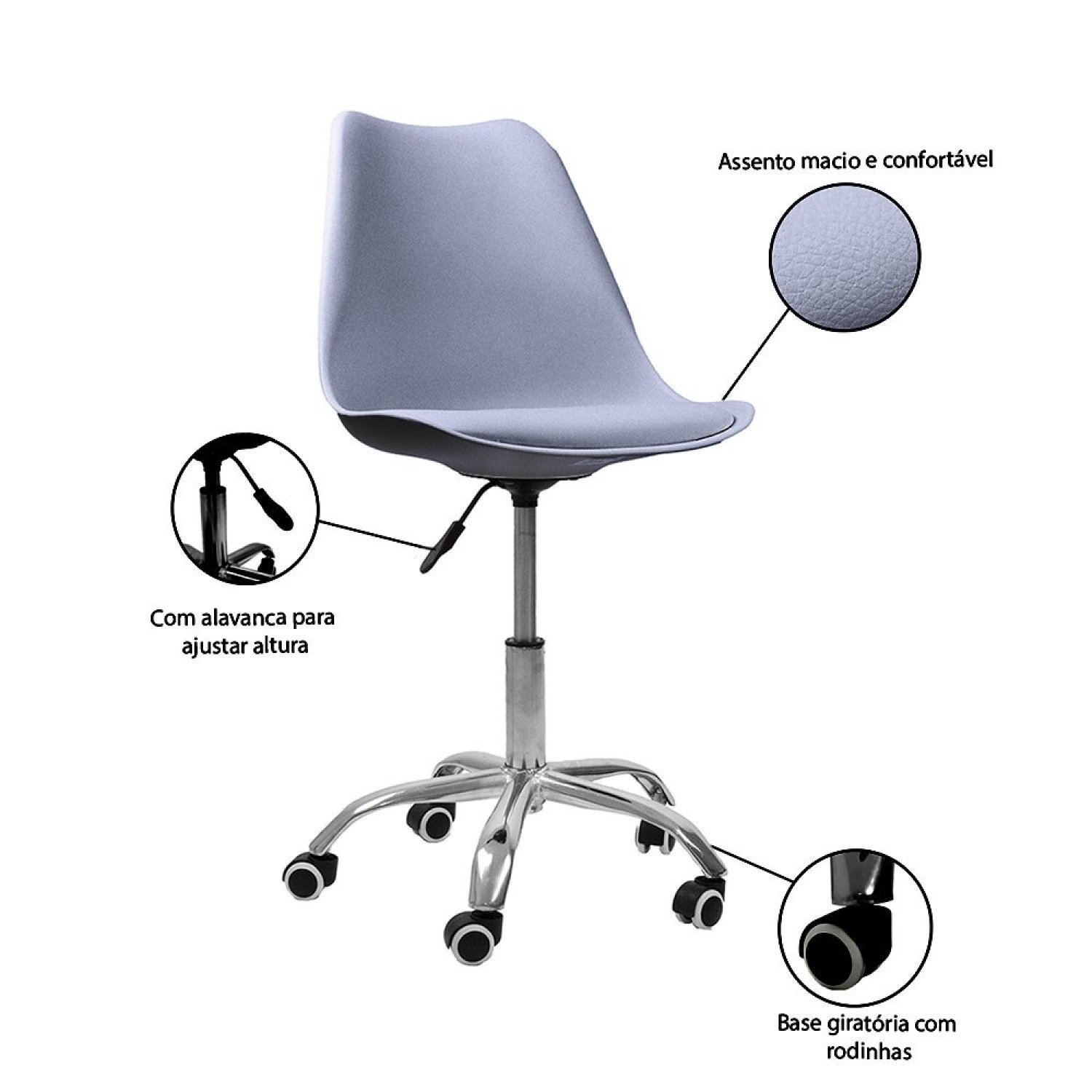 Cadeira Office Base Cromada com Rodizio Giratória Saarinen Oficial Webshop - 5