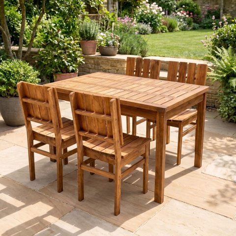 Conjunto Mesa com 4 Cadeiras de Madeira Maciça para Jardim e Varanda Marrom Ember