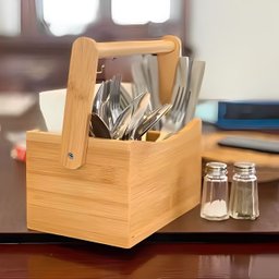 Porta Talheres com Alça em Bambu 25x15cm - 1