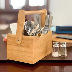 Porta Talheres com Alça em Bambu 25x15cm