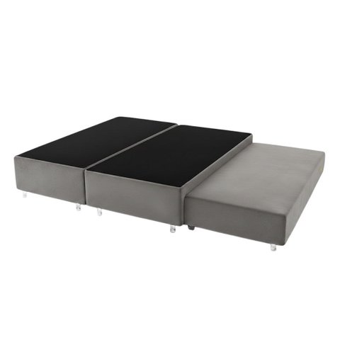 Cama Box Queen Bipartido C/ Cama Auxiliar Suede 40x158x198 - Santo Box:cinza