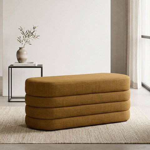 Puff Decorativo Orgânico Mid Sala de Estar Linhão Mostarda - Nexta Casa