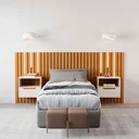 Ver imagem 1 de Cabeceira Ripado para Cama de Solteiro Maracá Nature com 2 Mesa de Cabeceira Jatobá com Led Offwhite