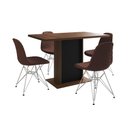 Ver imagem 6 de Mesa Jantar Londres Tampo Amêndoa 120cm Base Preta 4 Cadeiras Ferro Branco Estofado Caramelo