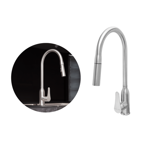Torneira Monocomando Versatile Extensível em Aço Inox 304 Escovado Bica Giratória e Arejador