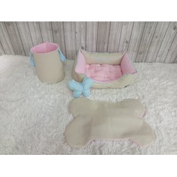 Kit Pet Caes e Gatos Cesto Organizador Baby Bege Cama M Personalizada Jogo Americano Baby Bege M - 3