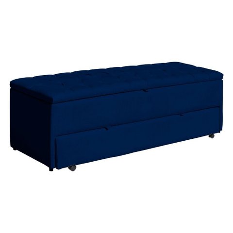 Calçadeira Sapateira Baú Casal Queen 160cm Capitonê Luna Veludo Azul - Loja Sheep